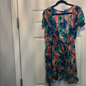 Zara Orange and Blue Puff Sleeve Mini Sundress